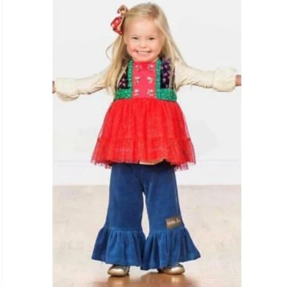 Matilda Jane CAROLING AWAY Top 2 Girls Sparkle Red Tulle Velour Make Believe 2 a - Picture 1 of 8
